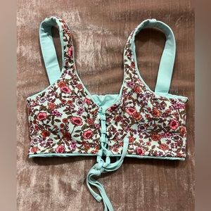 Maaji S/M bikini top reversible solid/floral